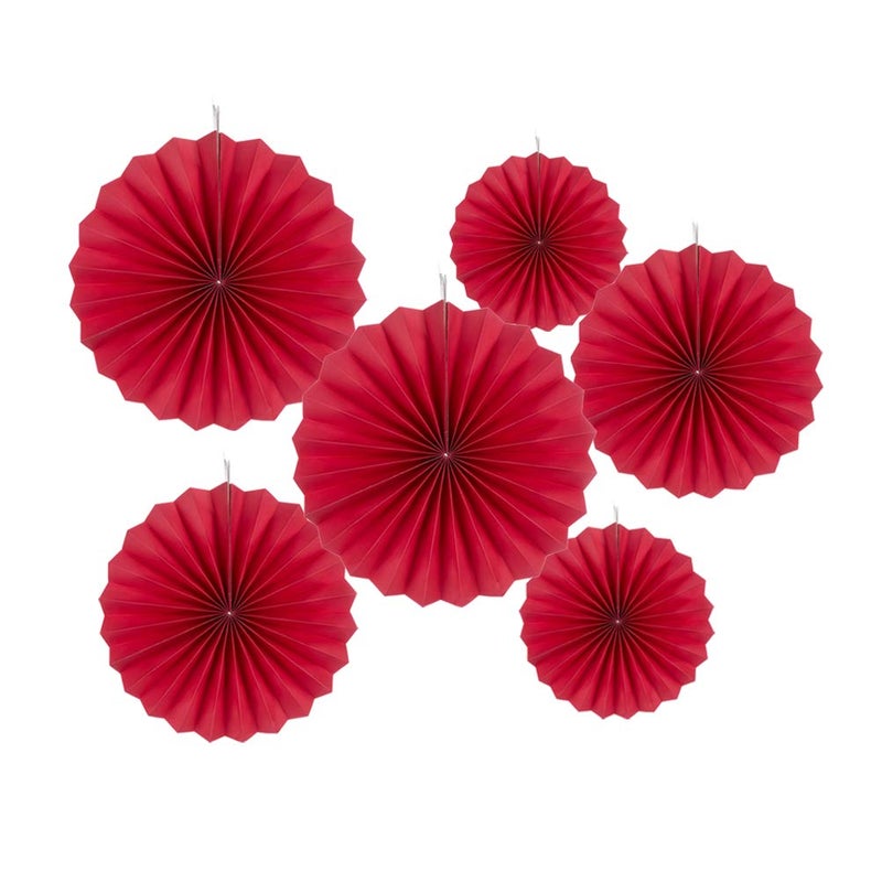 MOWO Red Paper Fans Hanging Decoration (red,6pc) - Image 1